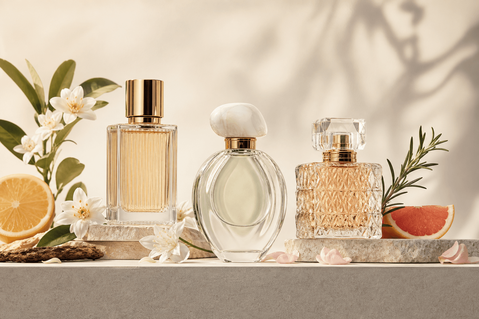 Premium fragrance bottle arrangement